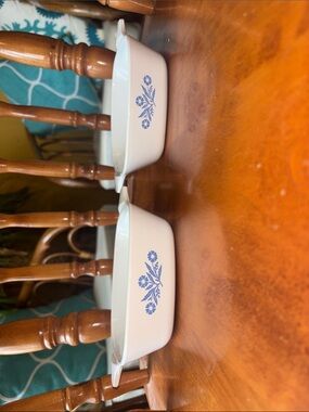 Corningware White Ceramic Ramekins with Blue Floral Design - Set of 2